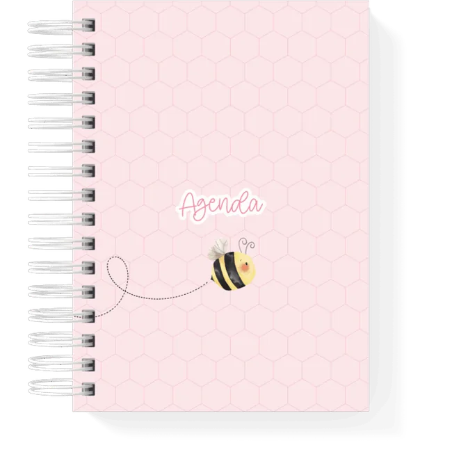 Blush pink agenda cover with bee