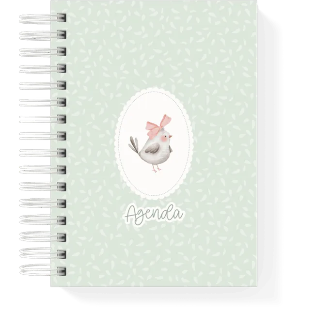 Mint agenda cover with bird medallion