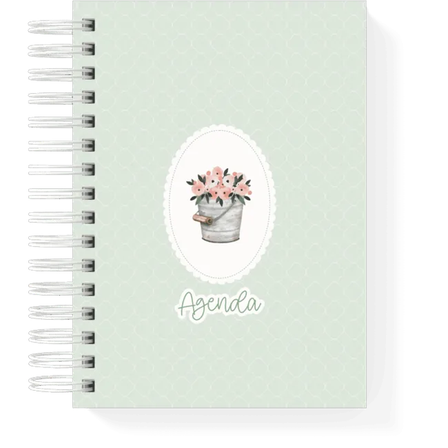 Mint agenda cover with flowerpot